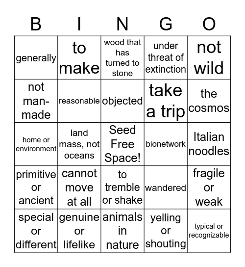 T4.1, Vocabulary, Units 3-4 Thinko Bingo Card