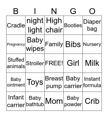 Baby Bingo Card