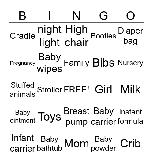 Baby Bingo Card