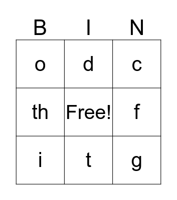 Letter Sounds Bingo Card