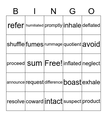 Vocabulary Bingo Card