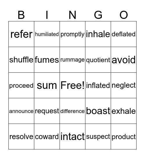 Vocabulary Bingo Card