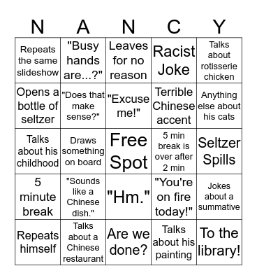 Mr. Sherman's BINGO Card