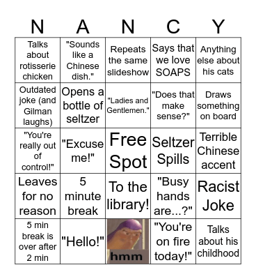 Mr. Sherman's BINGO Card