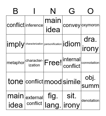 Academic Vocabulary Bingo Card