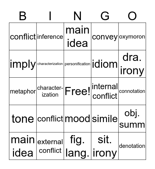 Academic Vocabulary Bingo Card