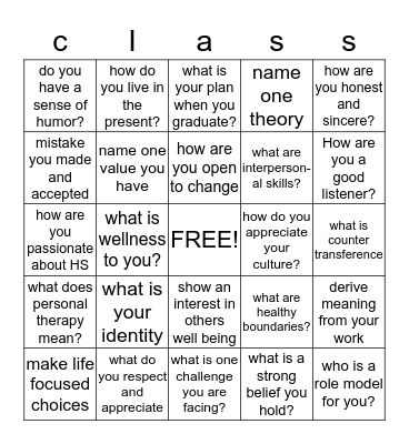 COUNSELING THEORIES Bingo Card