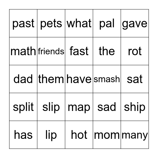 Nathaniel's Bingo Card