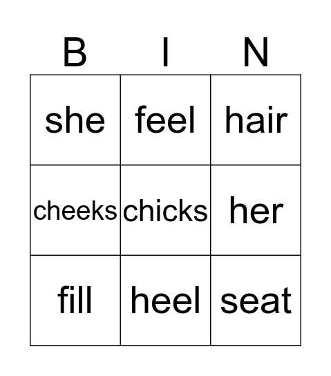 Pronunciation Bingo Card