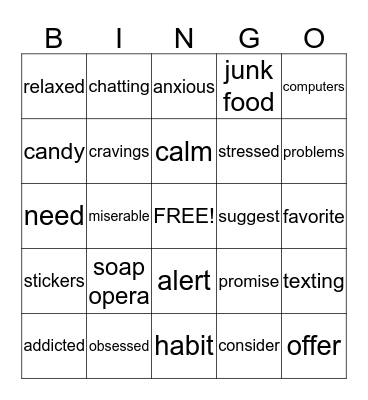 Obsession Bingo Card