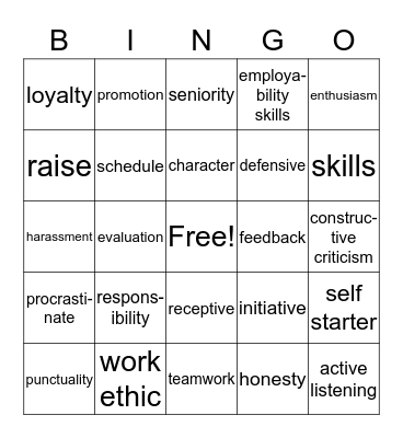 Employability Skills Bingo Card