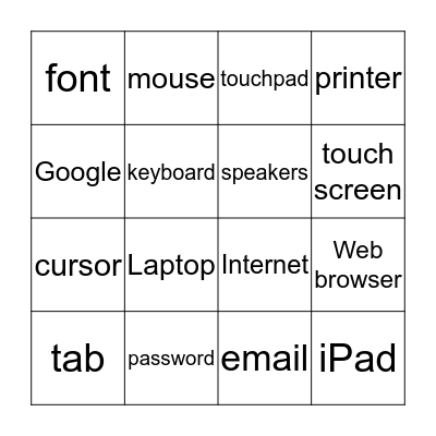 1st/2nd Grade Computer Bingo Card