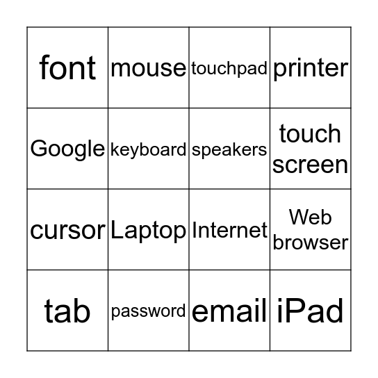 1st/2nd Grade Computer Bingo Card