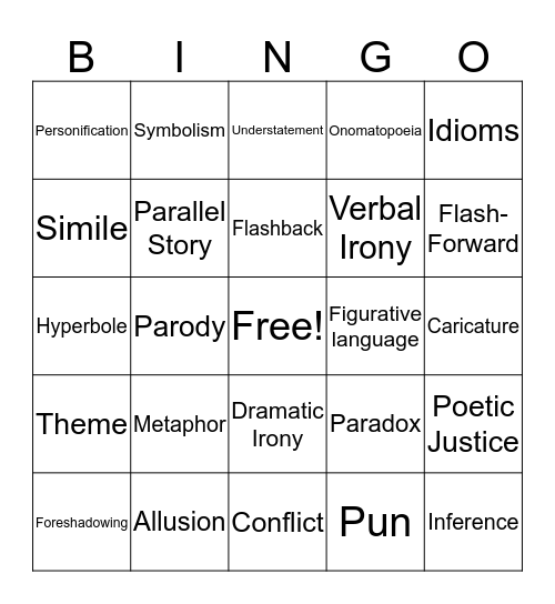 Literary Device Bingo Card