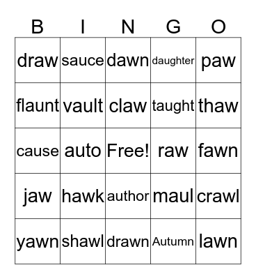 AW ~ AU Bingo Card