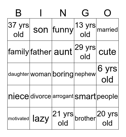 Family Bingo Card