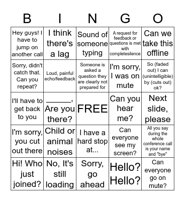 Conference Call Bingo Card