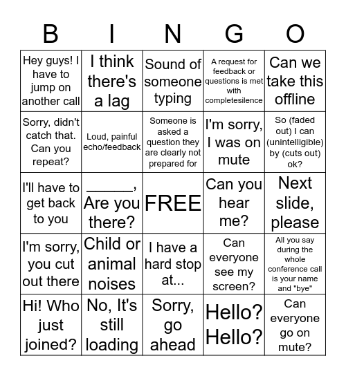 Conference Call Bingo Card