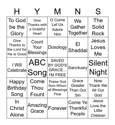 Hymnspirational Bingo Card