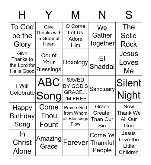 Hymnspirational Bingo Card