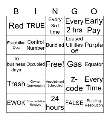 Activations Bingo Card