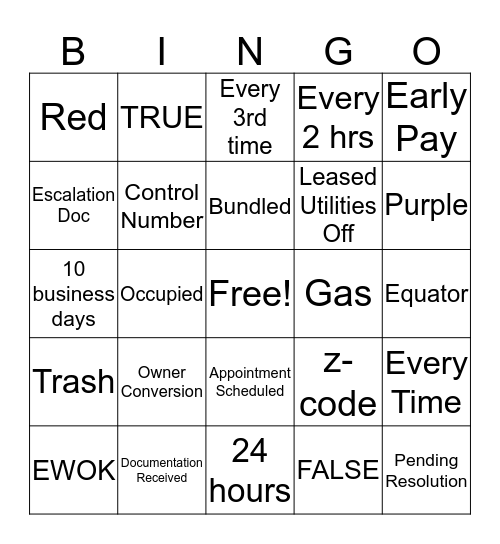 Activations Bingo Card