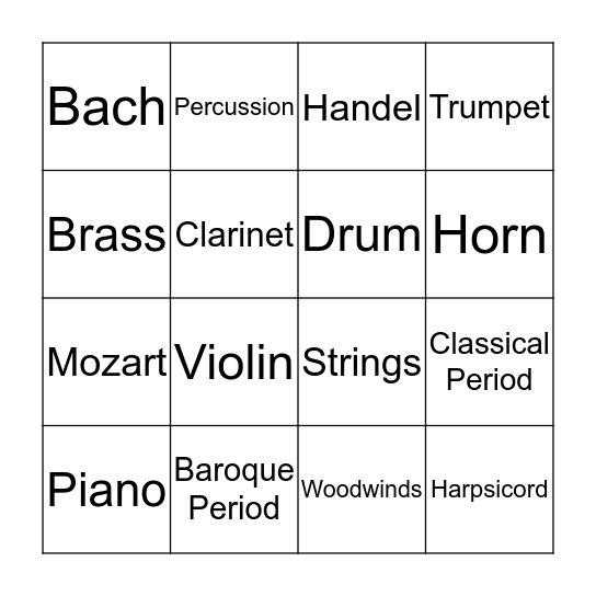 Orchestra BINGO Card