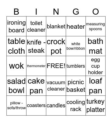 BRIDE Bingo Card