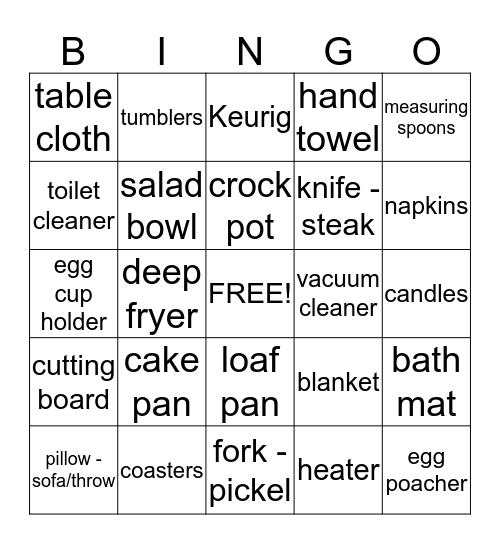 BRIDE Bingo Card