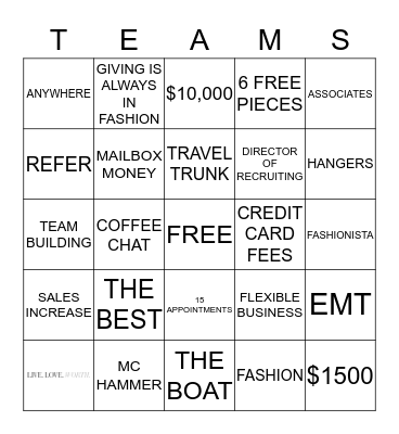 FASHION NINJA BINGO Card