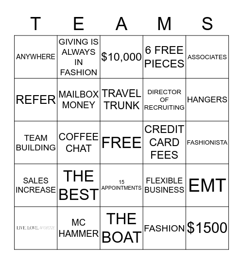 FASHION NINJA BINGO Card