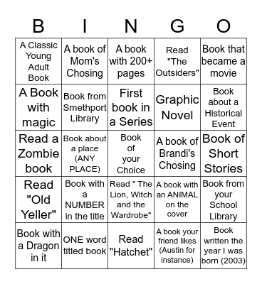Reading Bingo Card