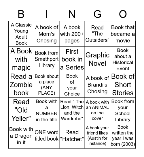 Reading Bingo Card