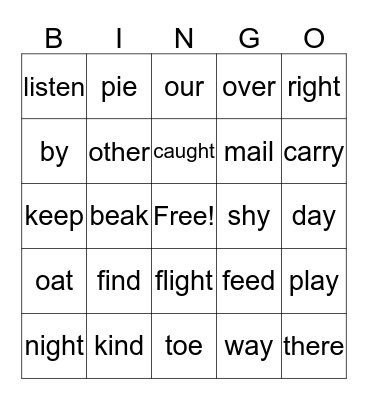 Sight Words Bingo Card