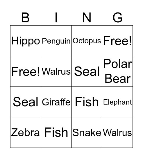 Zoo Bingo  Bingo Card