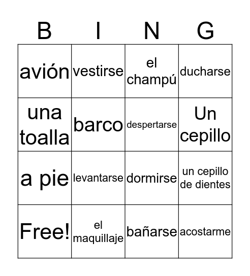 8.1 Vocabulario-La Rutina Diaria Bingo Card
