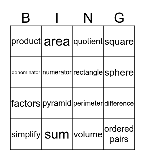 Math Bingo Card
