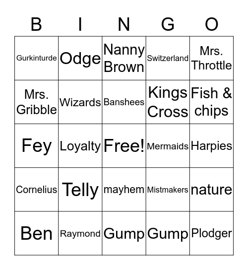 The Secret of Platform 13 Bingo Card