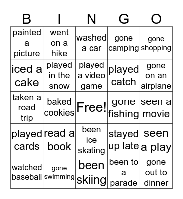 Grandparents and Special Friends Bingo Card