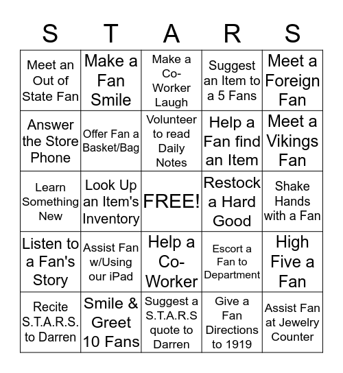 S.T.A.R.S. BINGO! Bingo Card