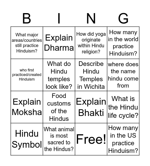 Hindu/QR Card Bingo Card