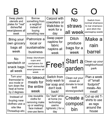 Earth Week Bingo! Bingo Card