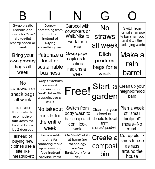 Earth Week Bingo! Bingo Card