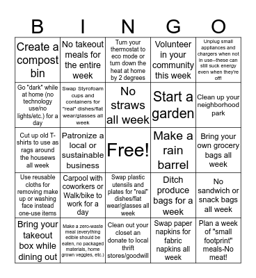 Earth Week Bingo! Bingo Card