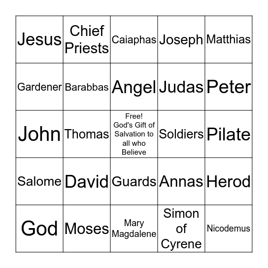 Easter Individuals Bingo Card