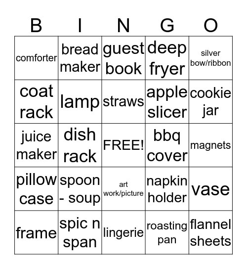 BRIDE Bingo Card