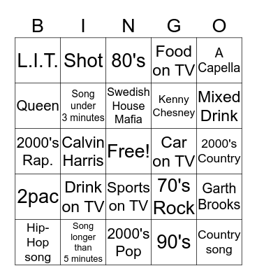 Bar Bingo Card