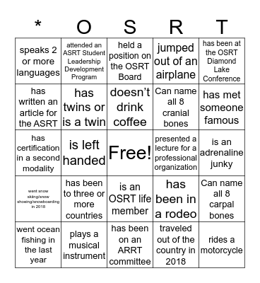 OSRT Ice Breaker Bingo Card