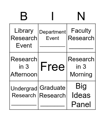 Research Day Bingo Card