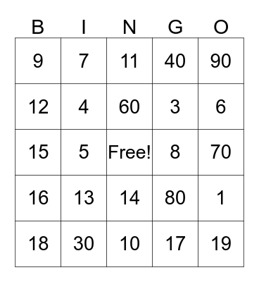 Los Numeros Bingo Card